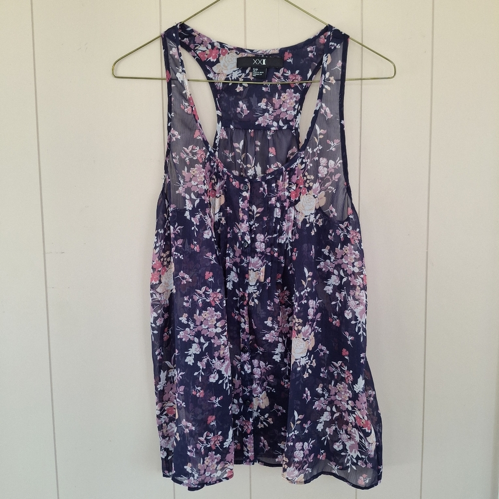 Forever 21 Sheer Sleeveless Blouse Size Small Floral Fairycore Festival Top